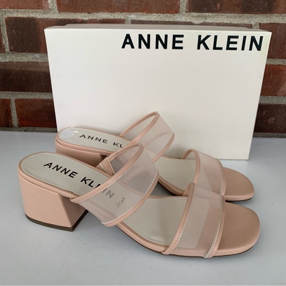 Anne Klein Shoes - Anne Klein Womens Bella Tan Mesh Slide Sandals Shoes block heel US 10 M